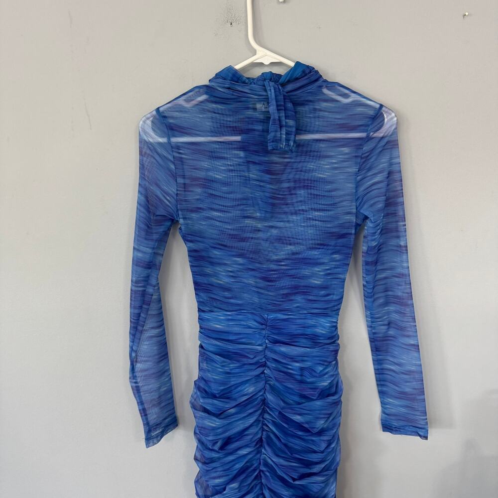 AKIRA Aqua Babe Blue Mesh Ruched Midi Dress Size Small - Picture 8 of 16